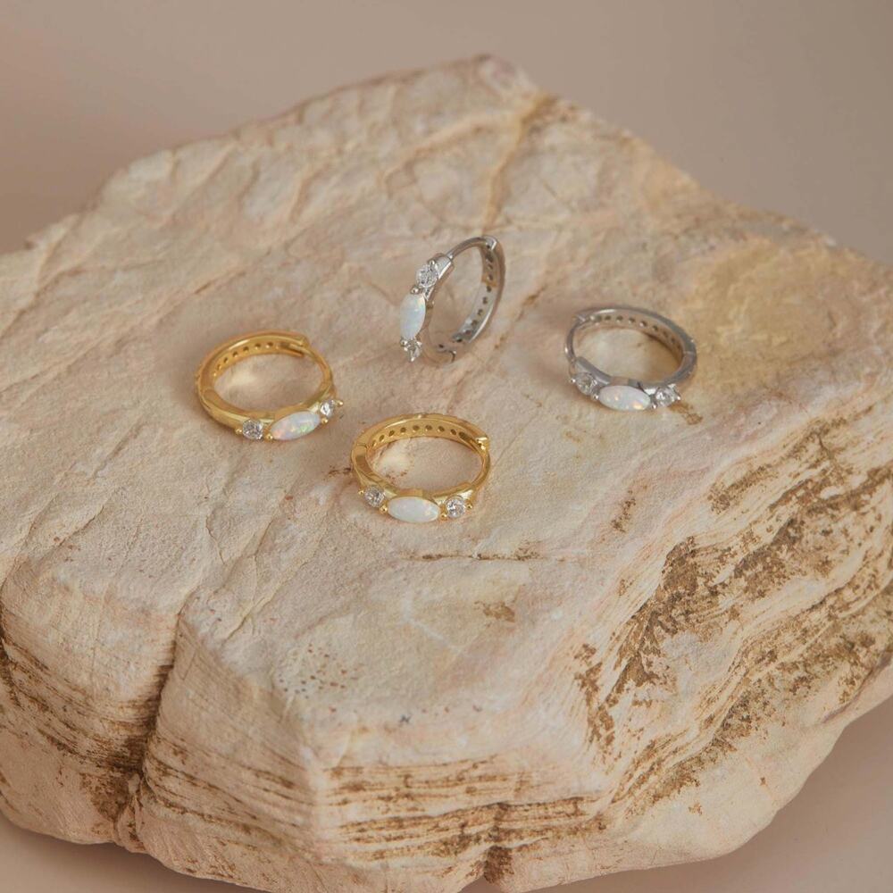 Dainty Opal & CZ Huggie Hoop Earrings - Gold-Plated